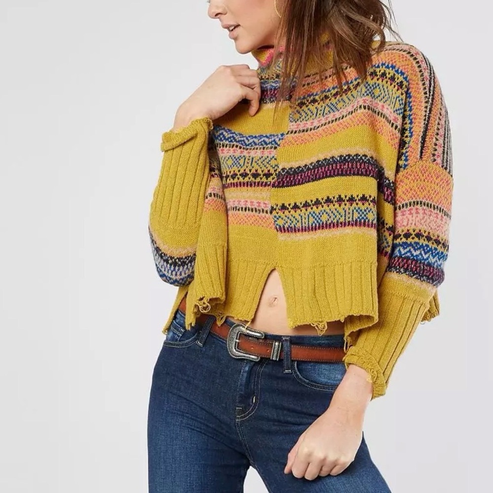 Free People All the Pattern Printed Ripped Sweater